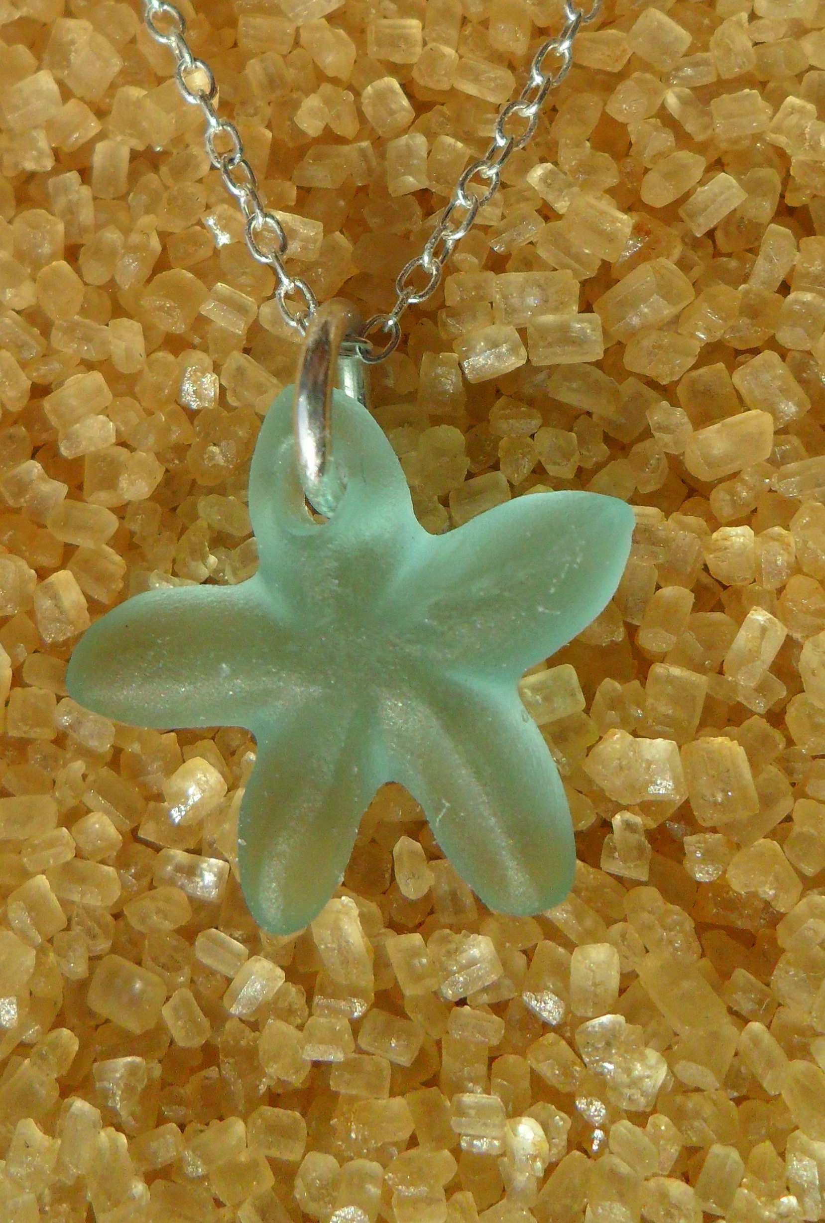 Pale Aqua Beach Glass and Sterling Silver Starfish Earrings